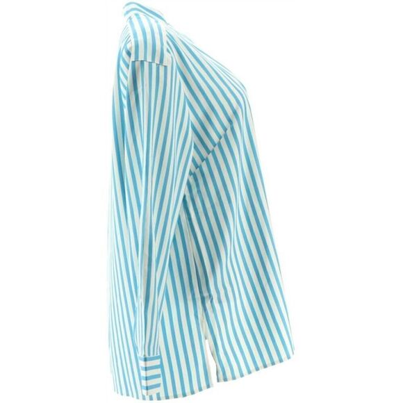 Linea by Louis Dell'Olio Stand Collar Striped With Back Box Pleat Shirt - Picture 4 of 5